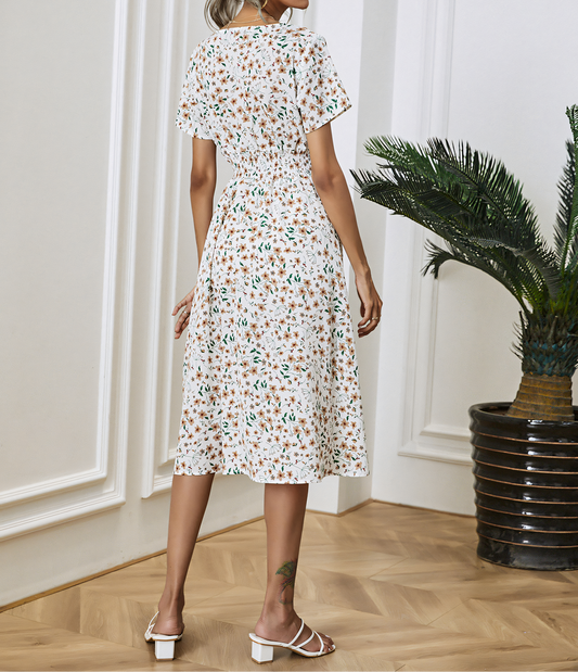 Floral Print Short-sleeved Midi Dress
