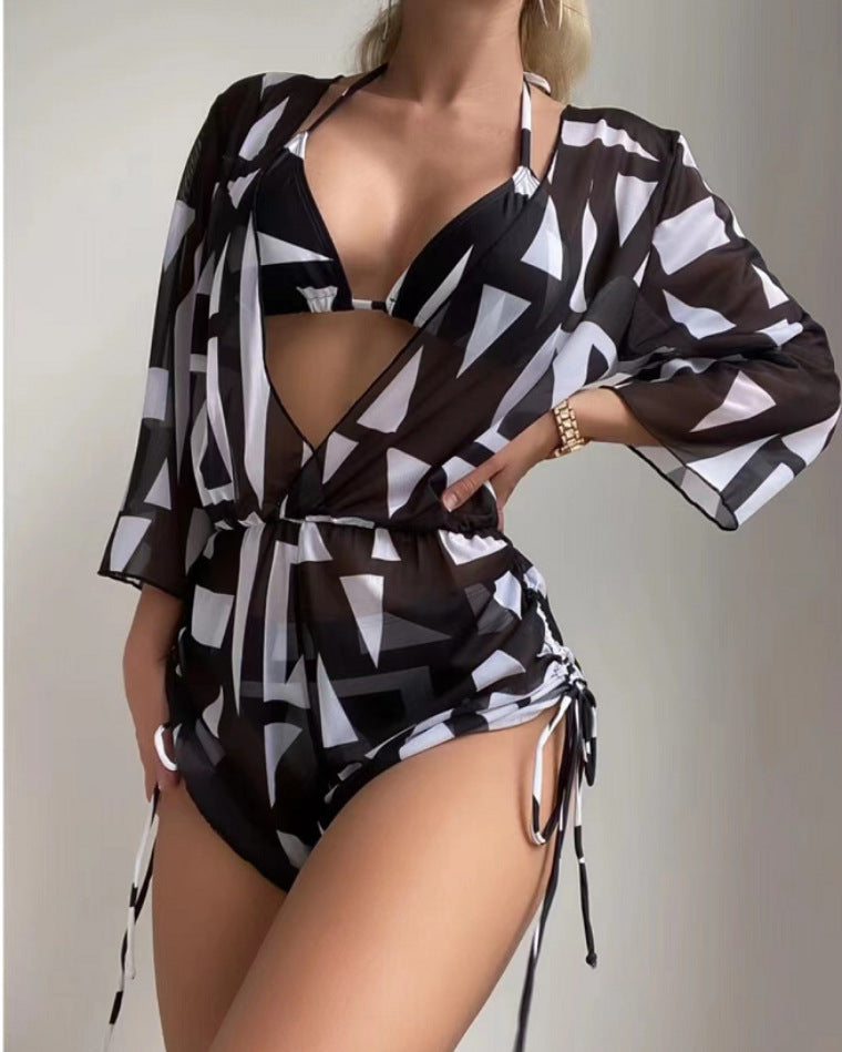 Leaves Printed Bikini Trio Set