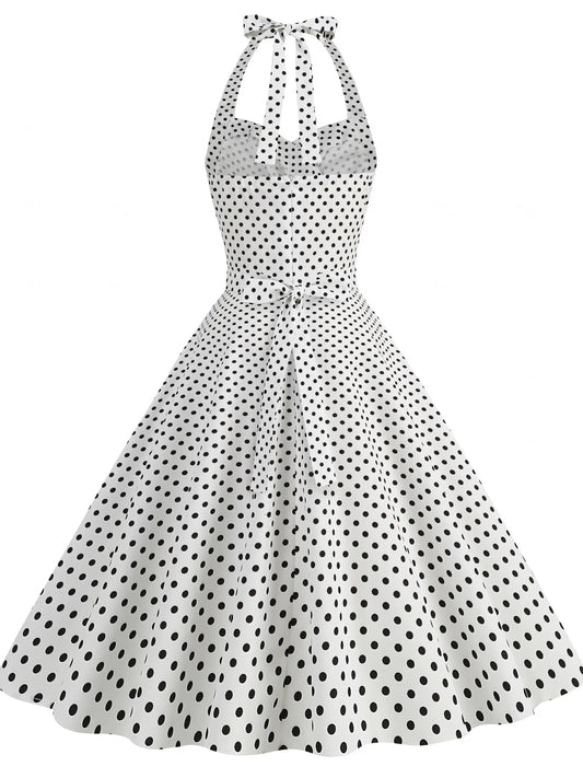 Polka Dot Printed Sexy Neck Wrap Slimming Big Hem Midi Dress