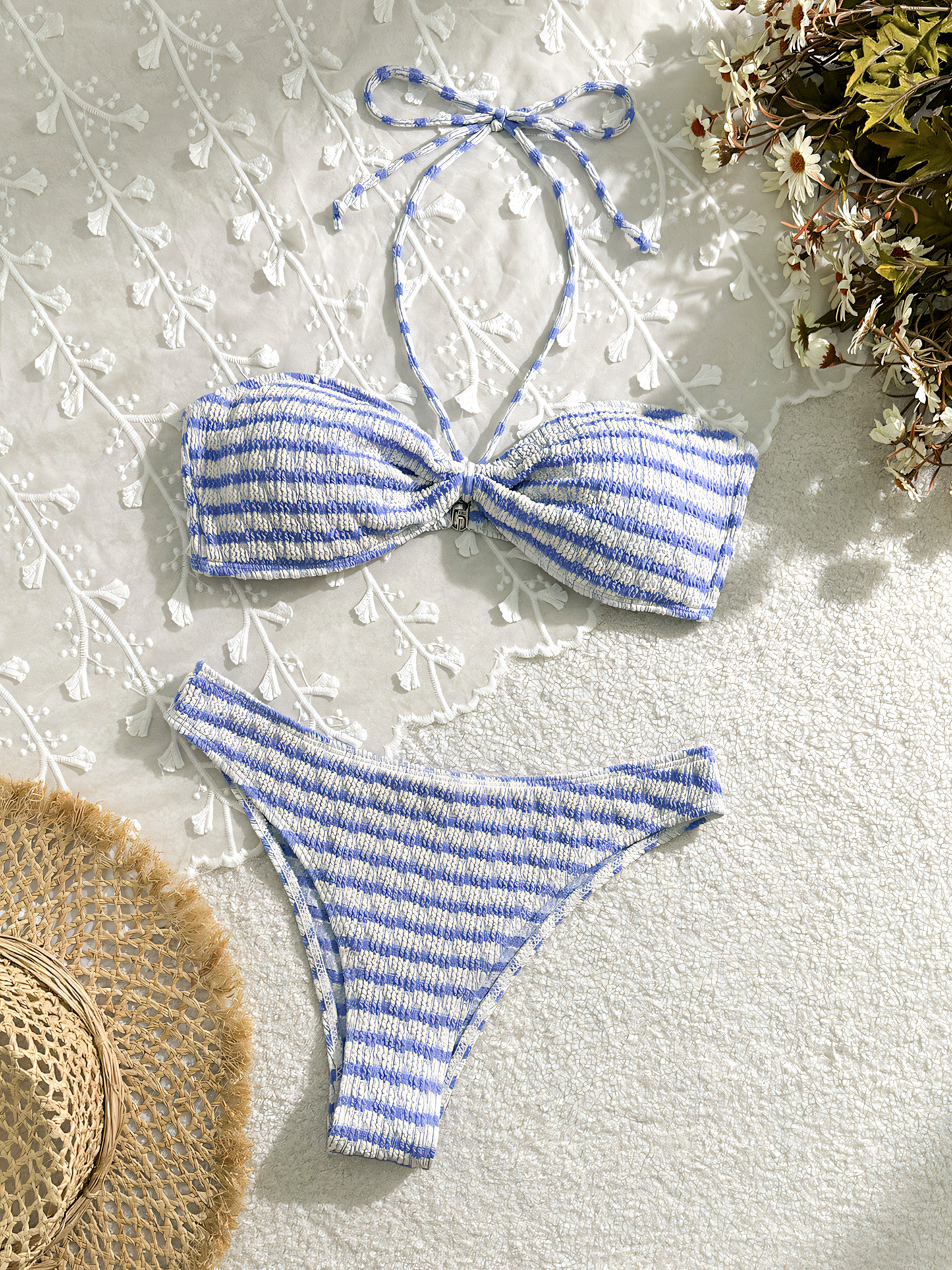 Striped Print Mid-rise Bikini