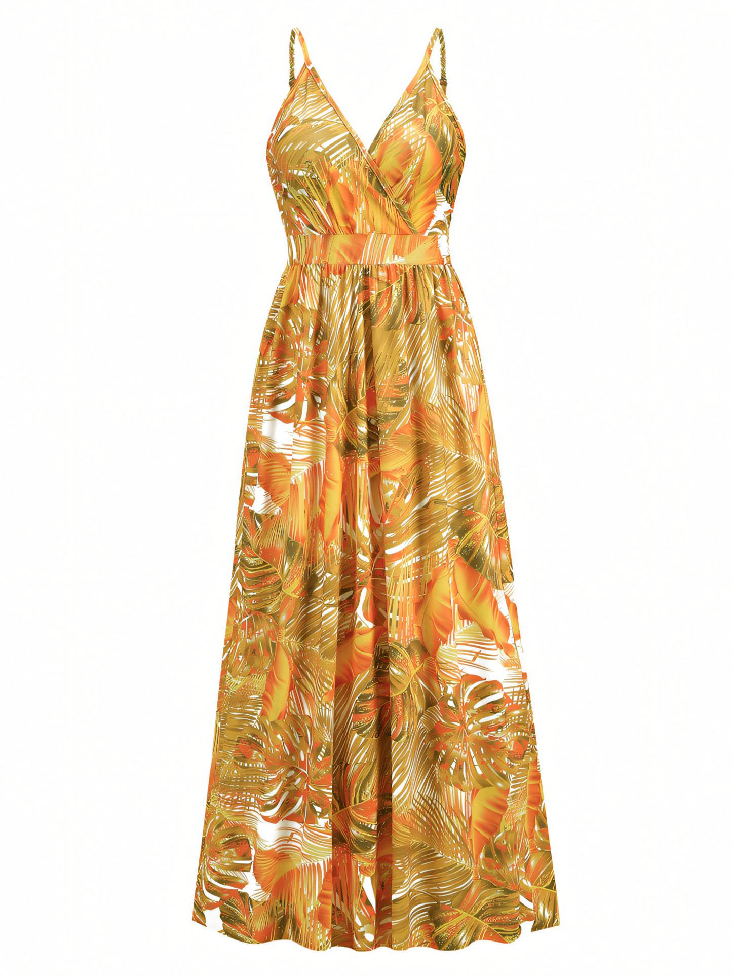 Yellow Printed Bohemia V-Neck Halter Maxi Dress