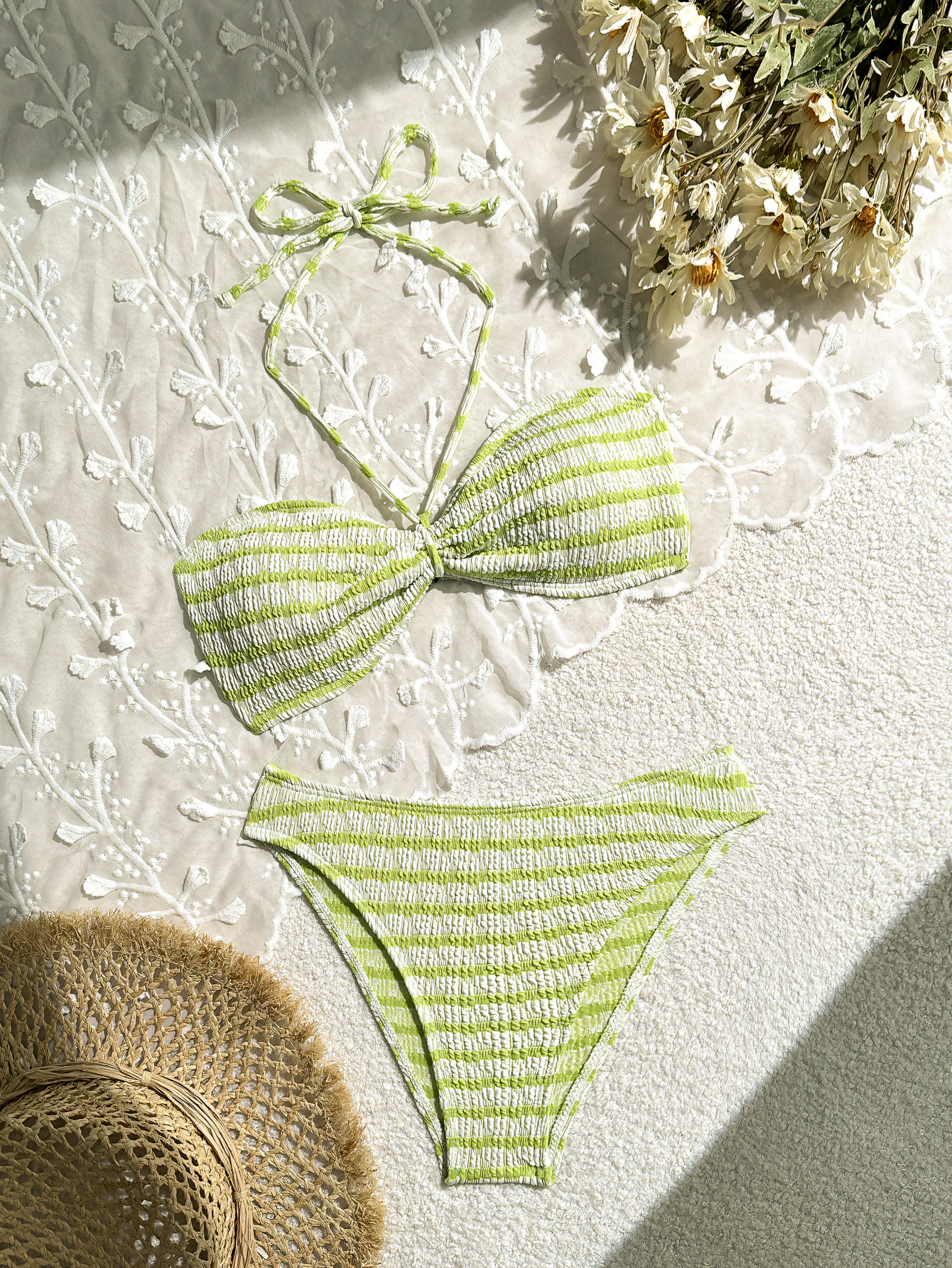 Striped Print Mid-rise Bikini