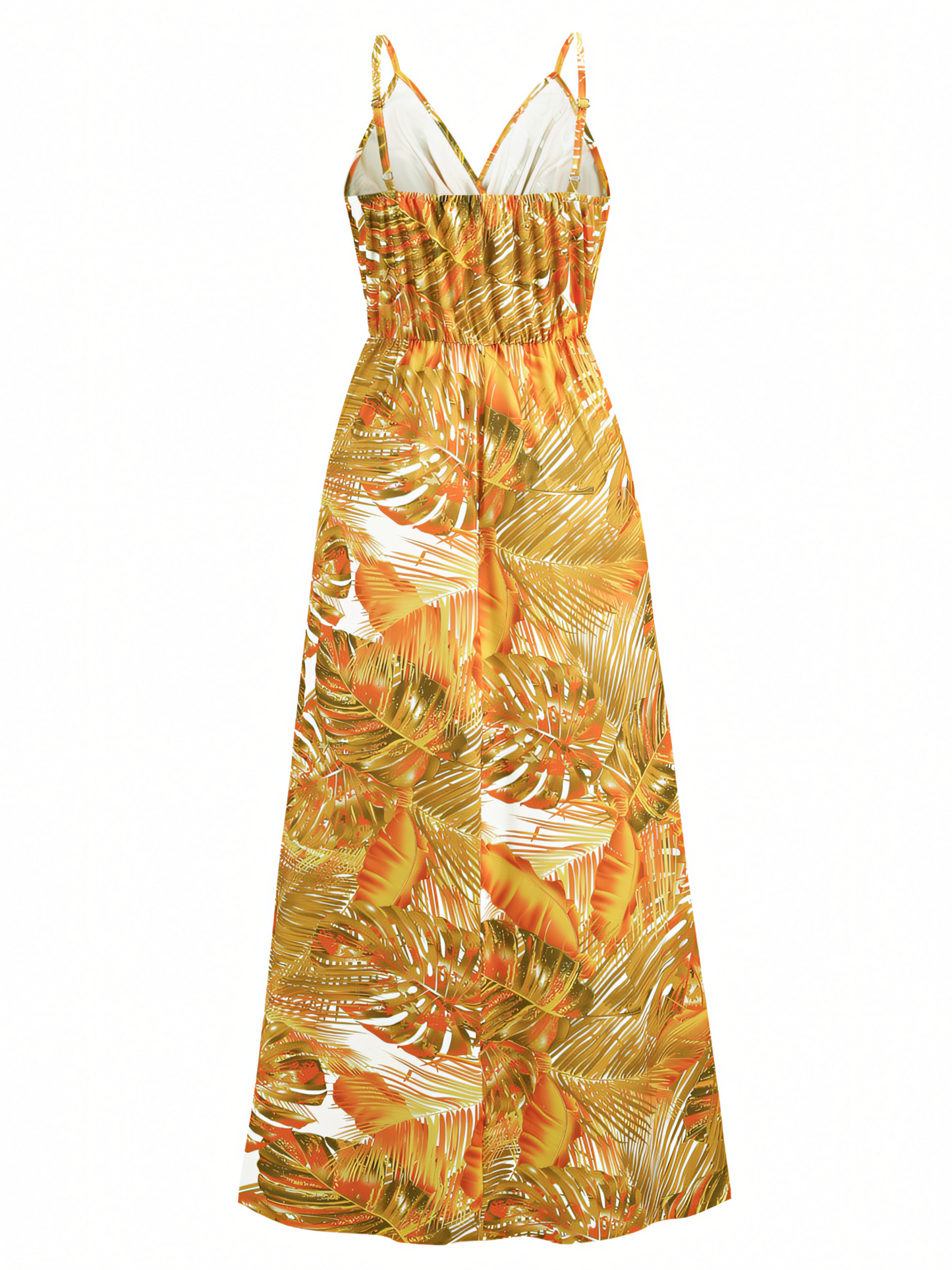 Yellow Printed Bohemia V-Neck Halter Maxi Dress