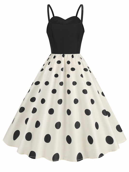 Suspenders Polka Dot Print Hem Midi Dress