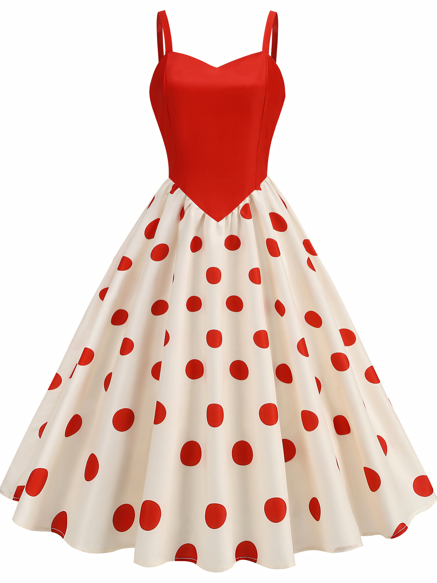 Suspenders Polka Dot Print Hem Midi Dress