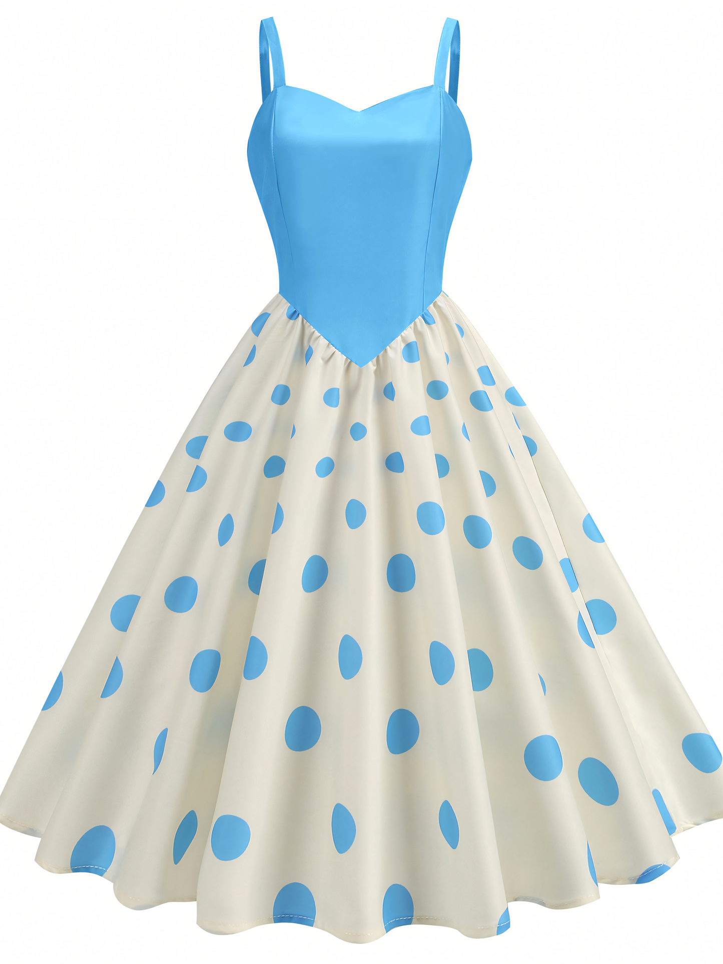 Suspenders Polka Dot Print Hem Midi Dress