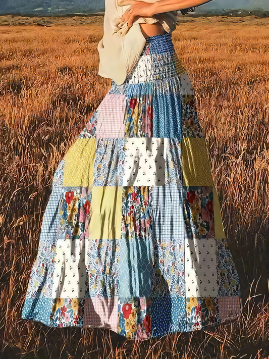 Patchwork Floral Long Skirt