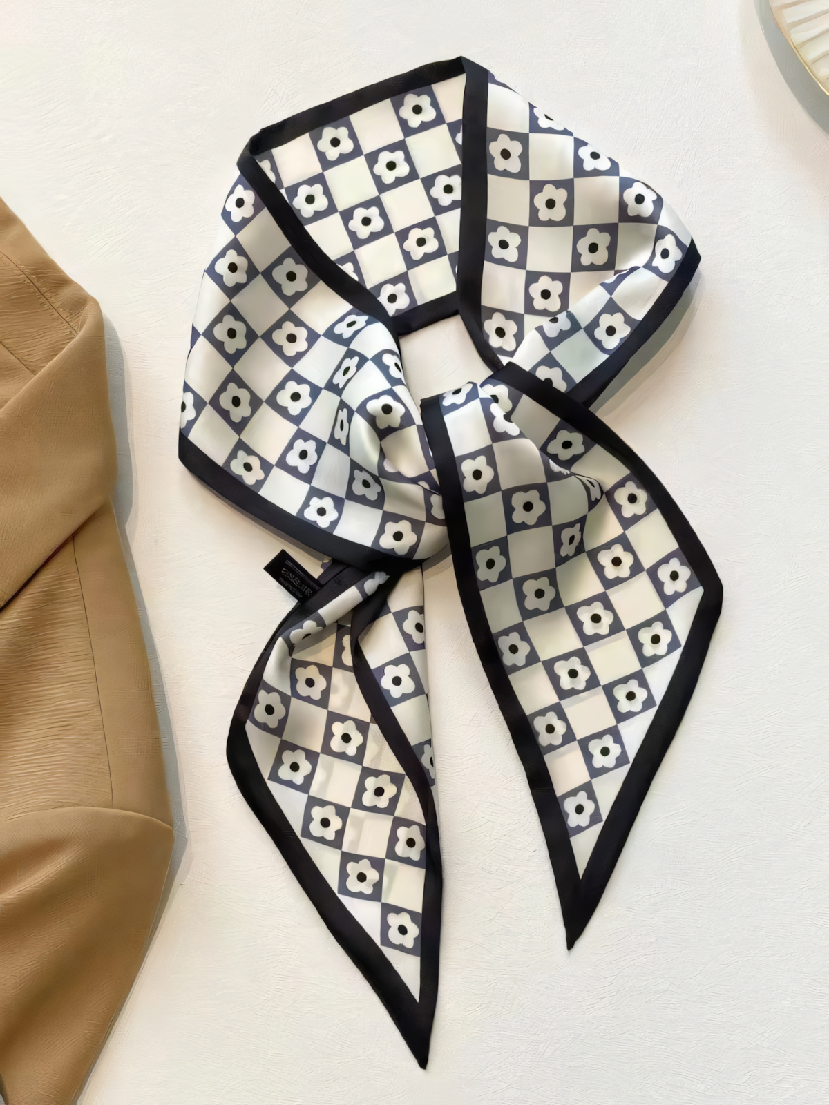 Black Tartan Floral Silk Scarf