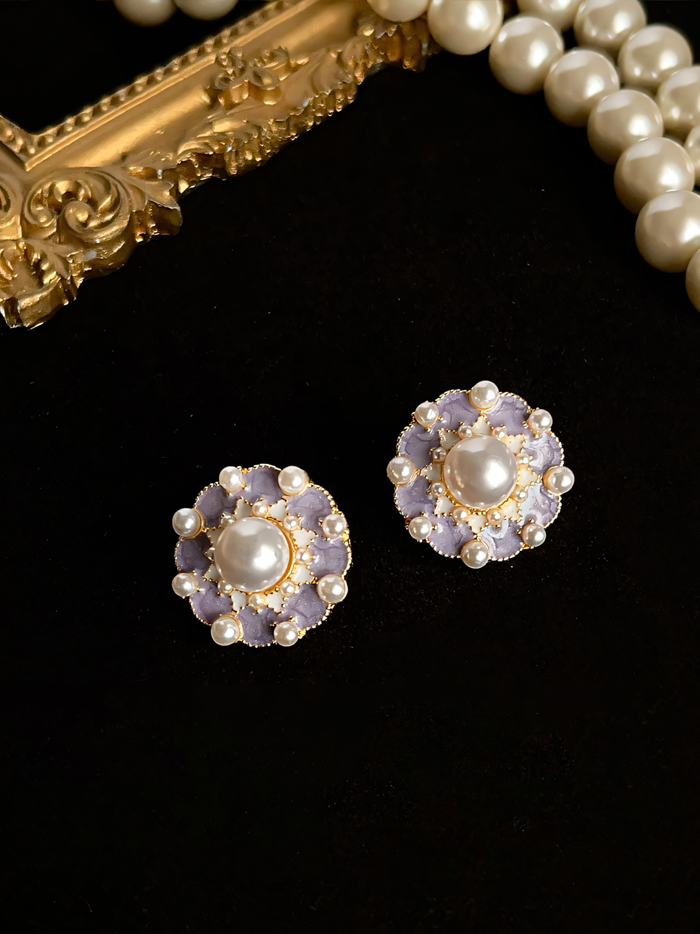 Vintage Purple Flower Pearl Earrings