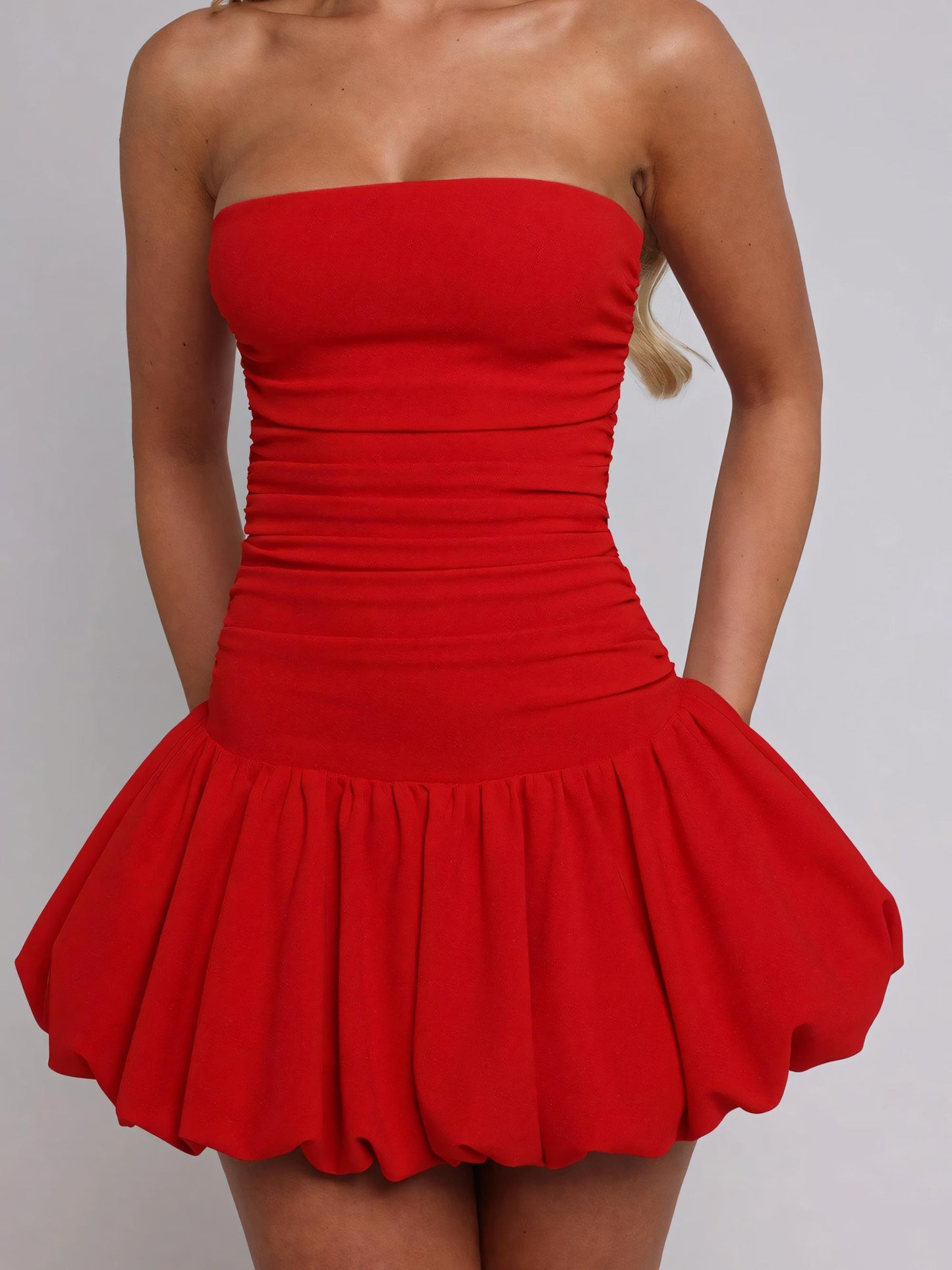 Off-the-shoulder Red Bud Mini Dress