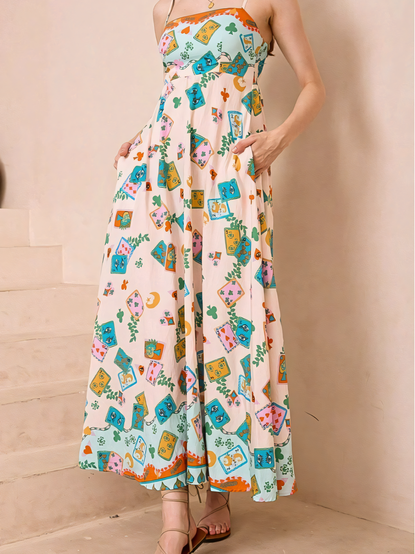 Elegant High-waist Printed Slip Casual Maxi Dress