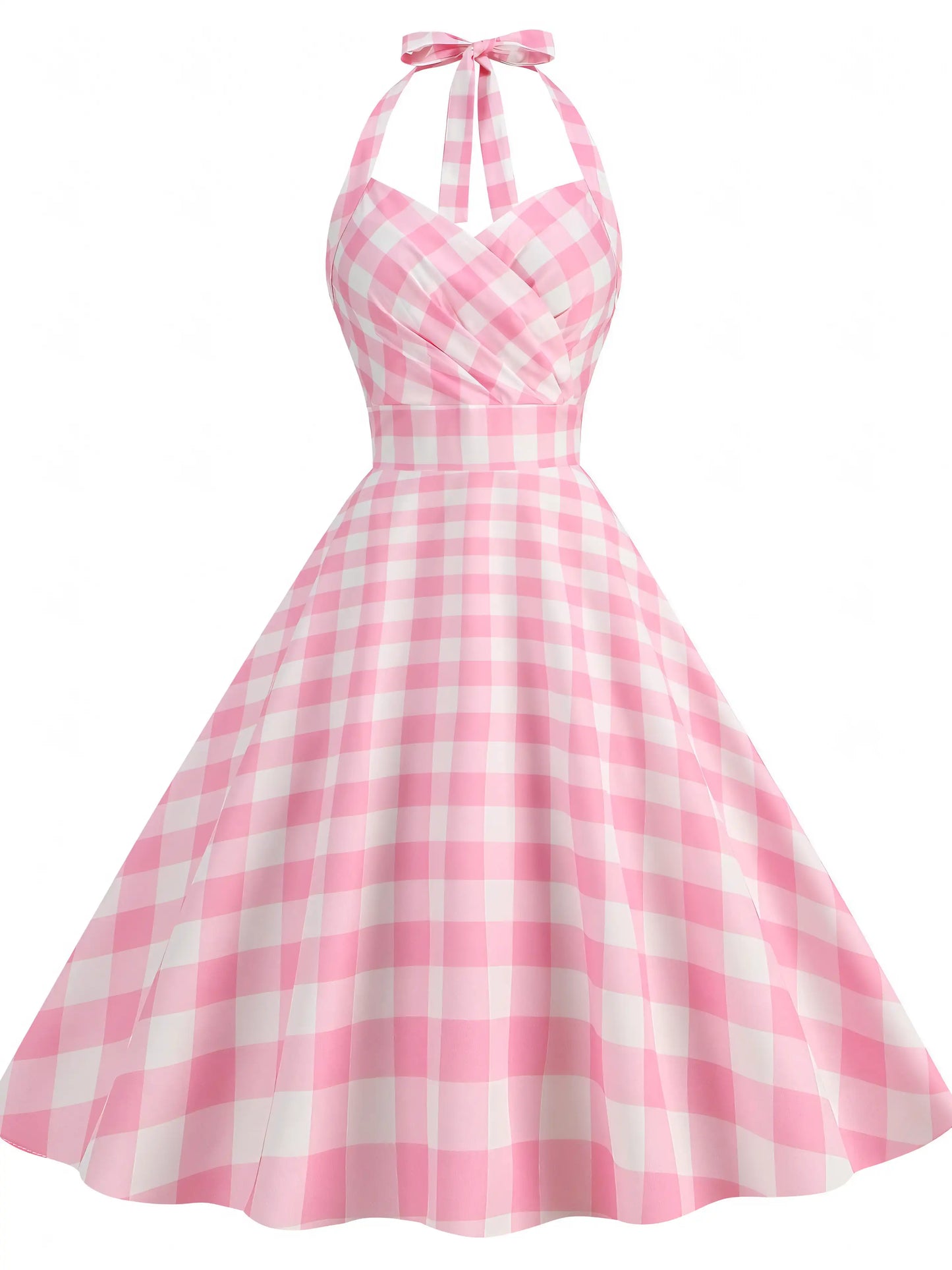 Plaid Printed Sexy Neck Wrap Slimming Big Hem Midi Dress