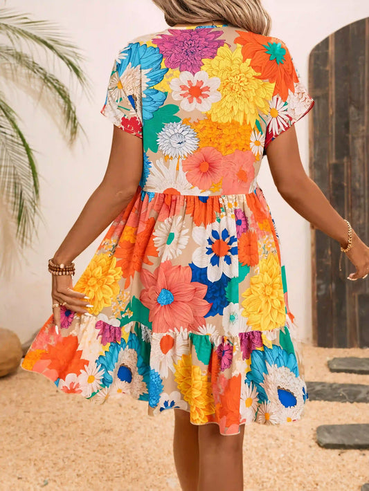 Colorful Floral Print Midi Dress