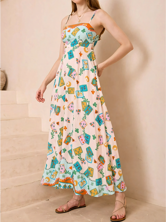 Elegant High-waist Printed Slip Casual Maxi Dress