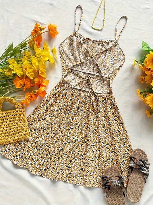 V-neck Floral Slip Mini Dress