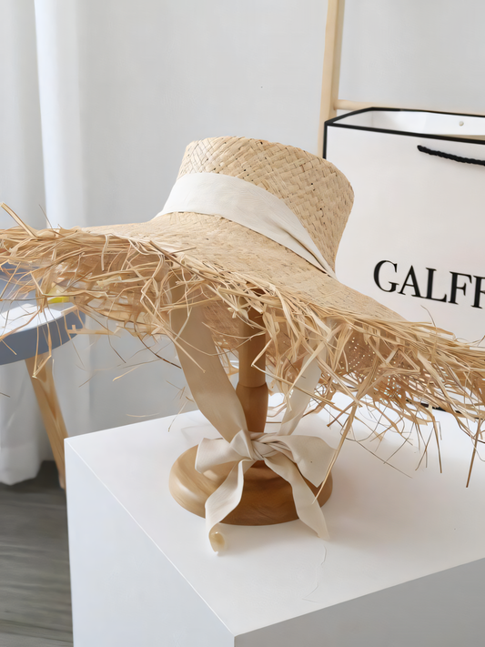 Concave Top Strap Raffia Straw Hat Beach Hat