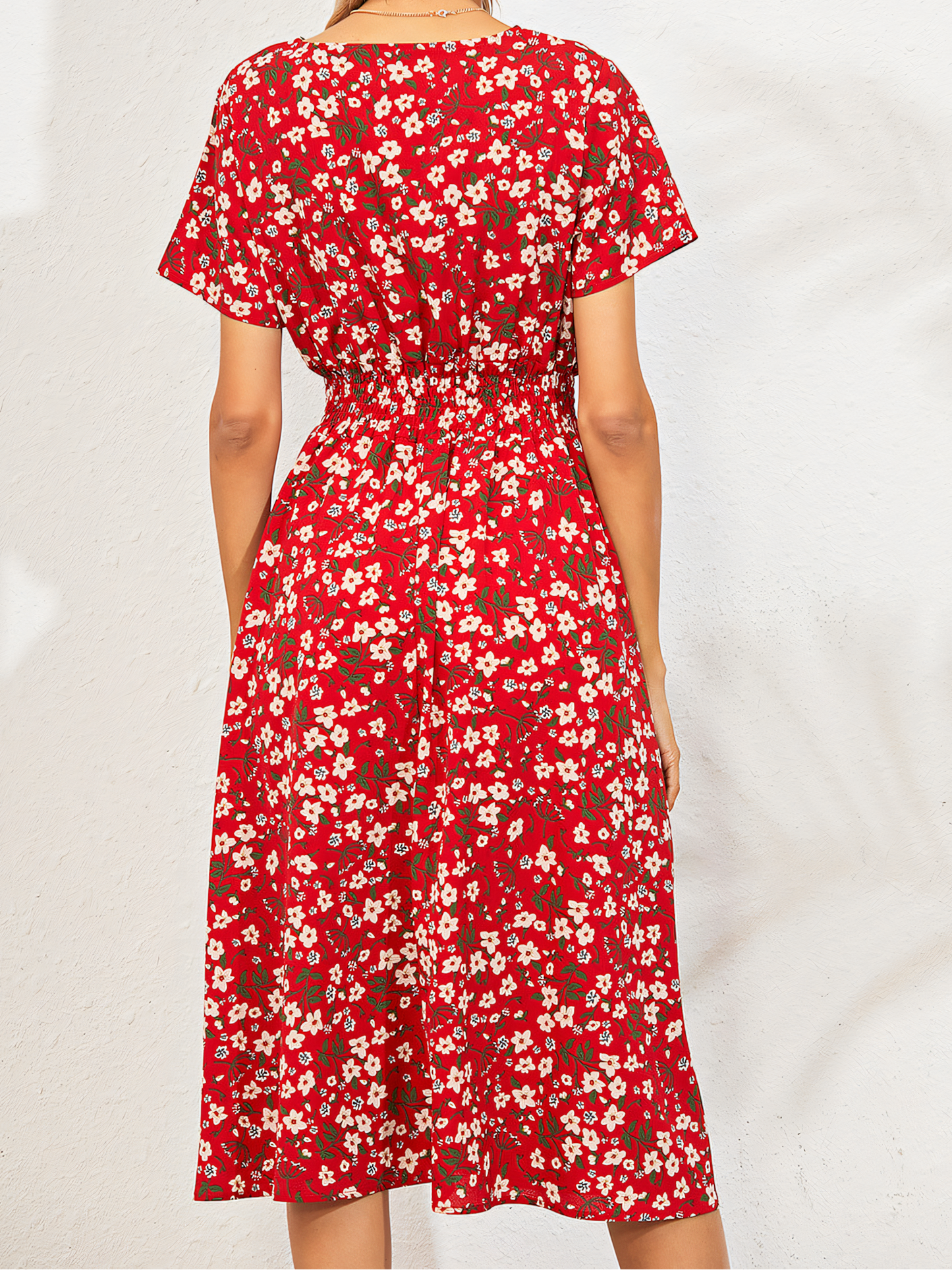 Floral Print Short-sleeved Midi Dress