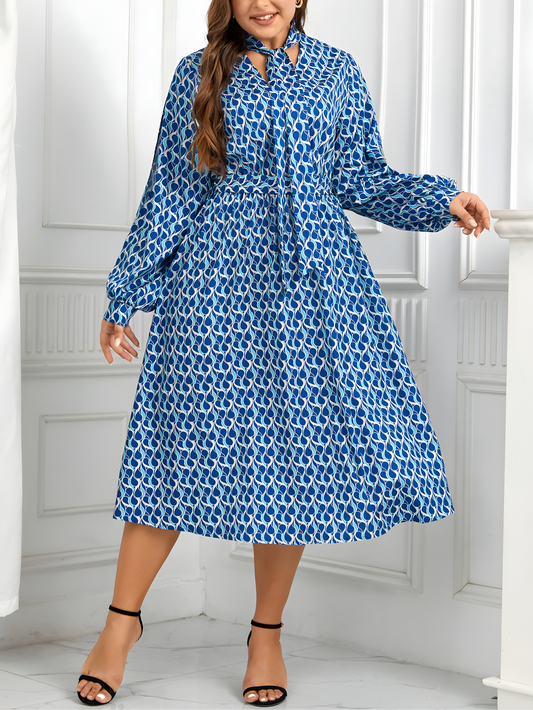 Printed Puff Sleeve Midi Dress