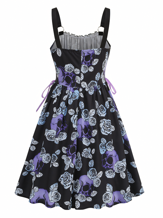 Skulls Print Slip Midi Dress