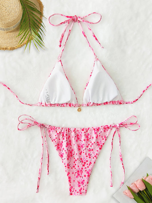 Pink Floral Tie-side Bikini