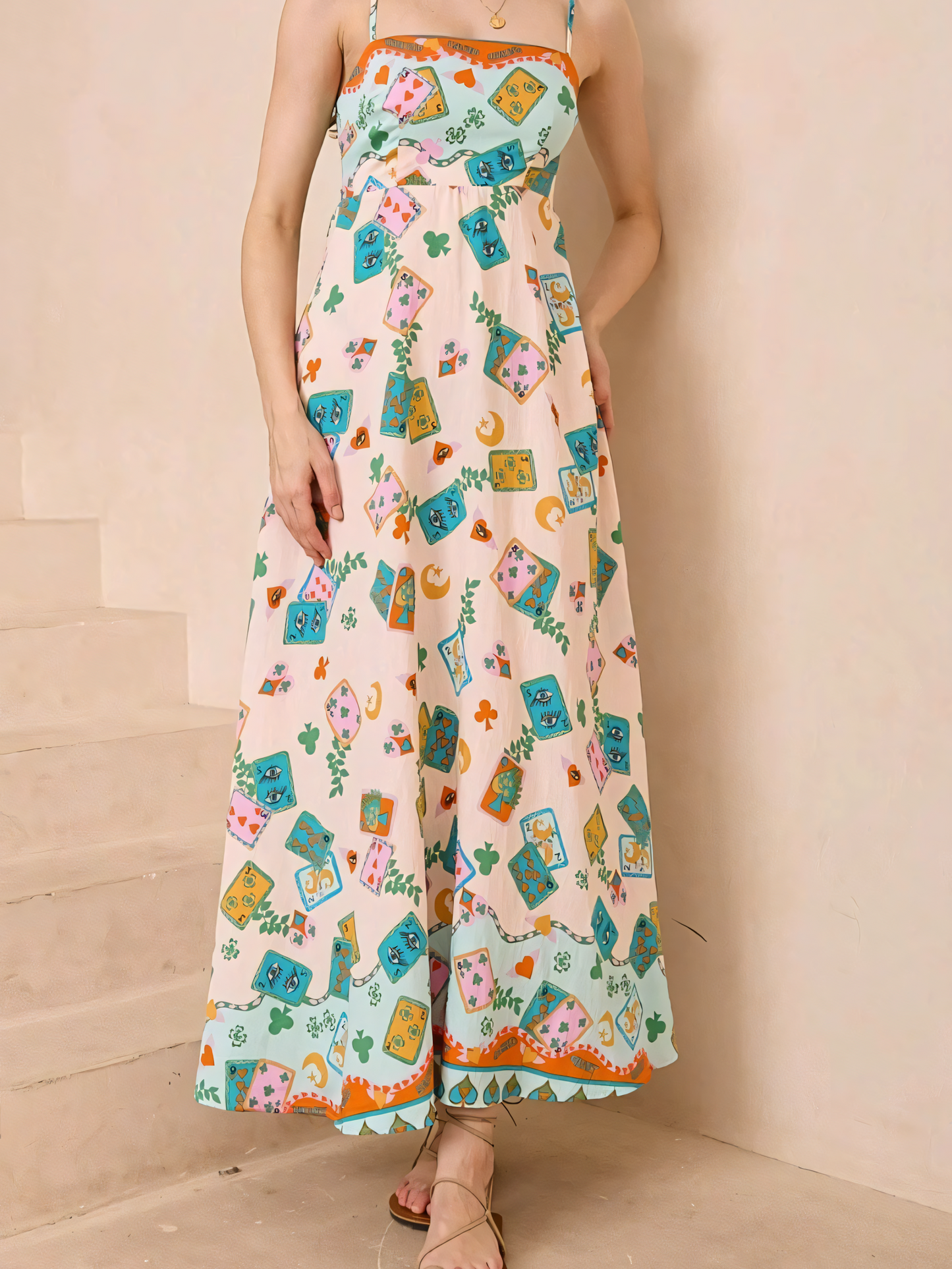 Elegant High-waist Printed Slip Casual Maxi Dress