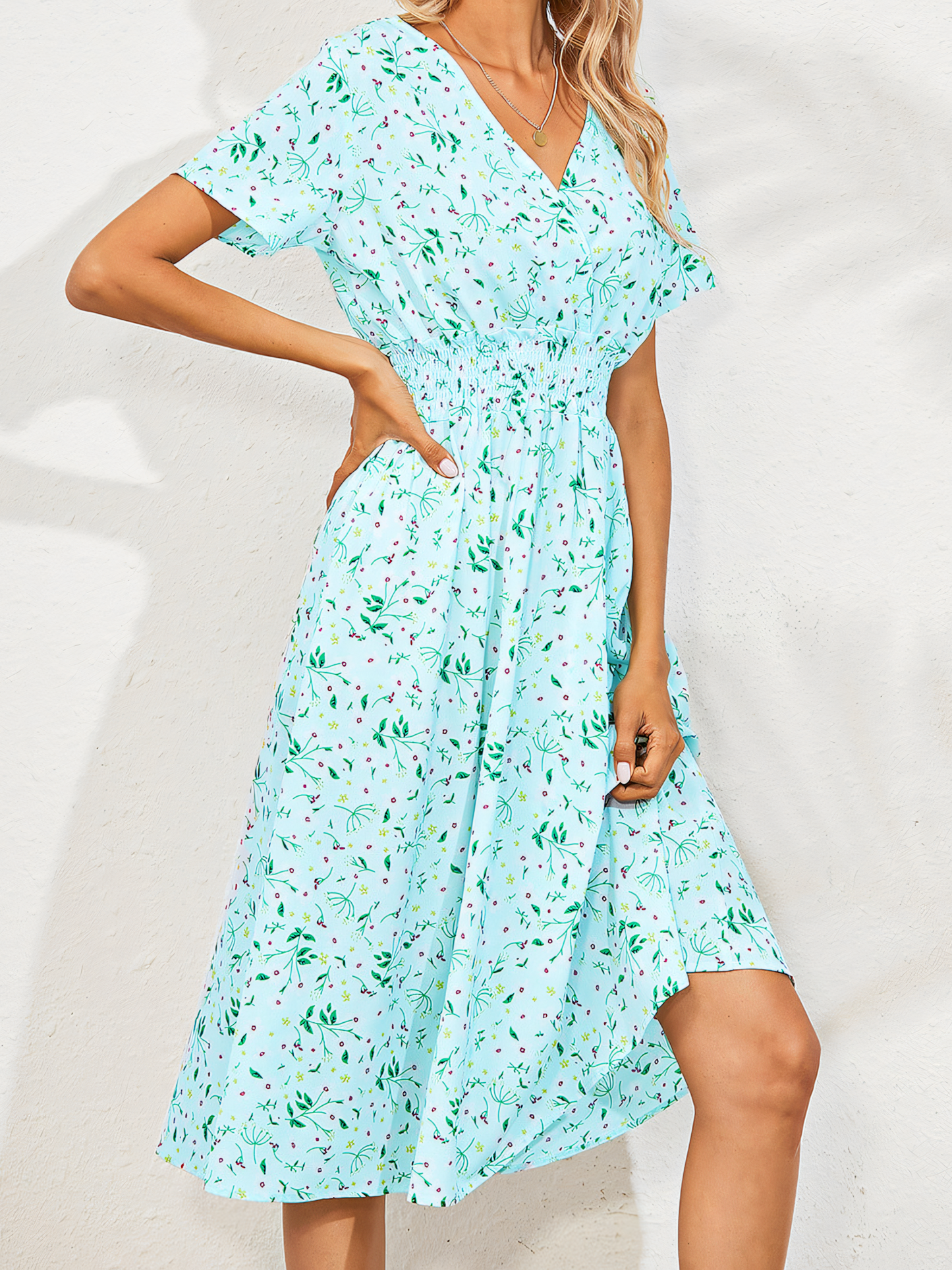 Floral Print Short-sleeved Midi Dress