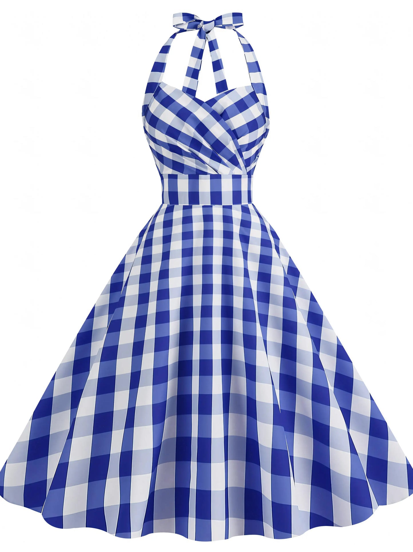 Plaid Printed Sexy Neck Wrap Slimming Big Hem Midi Dress