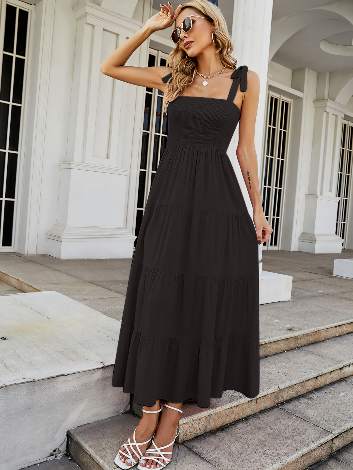 Solid Color Strap Maxi Dress