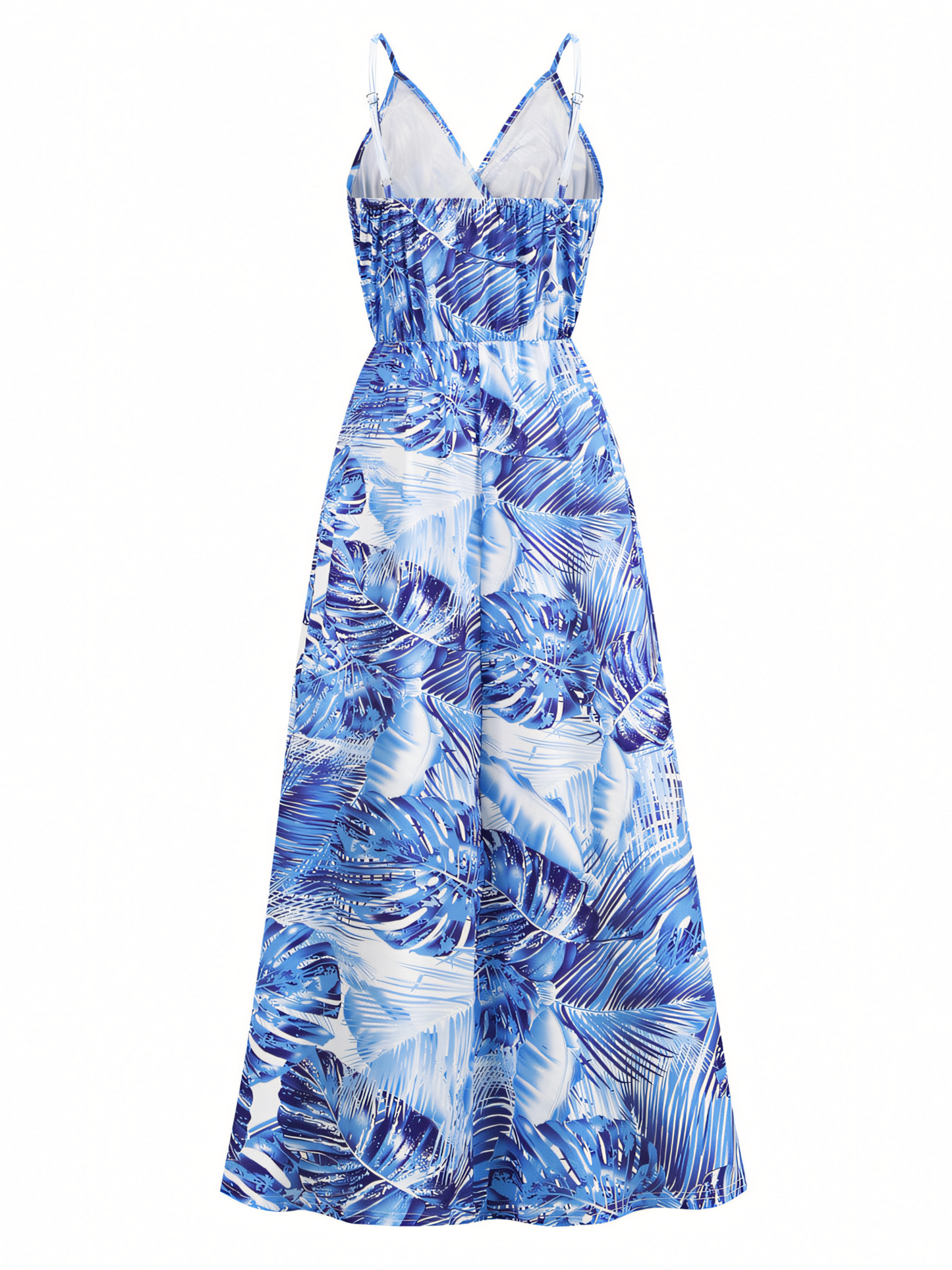 Blue Printed Bohemia V-Neck Halter Maxi Dress