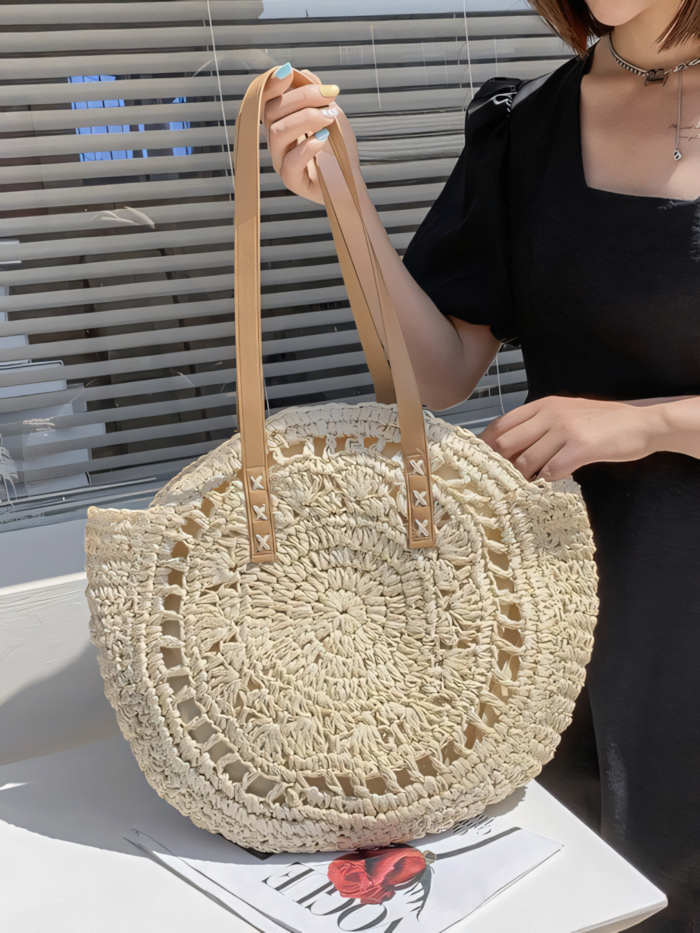 Vintage Round Large Capacity Woven Bag