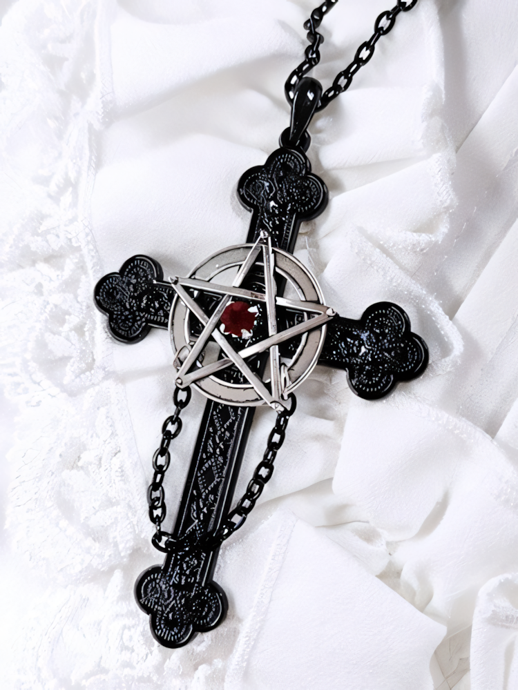 Gothic Dark Pentagram Cross Necklace