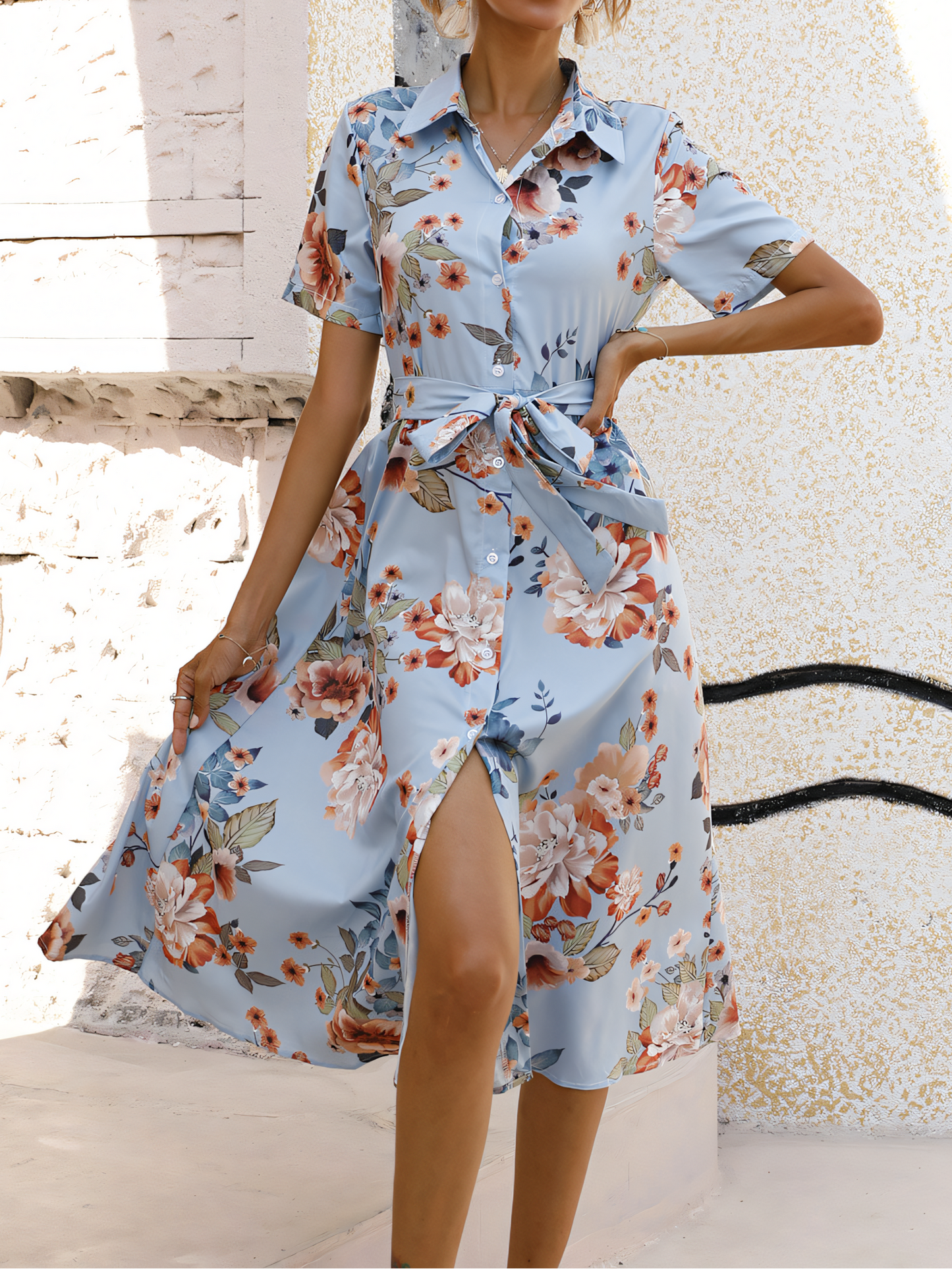 Single-breasted Printed Midi Dress