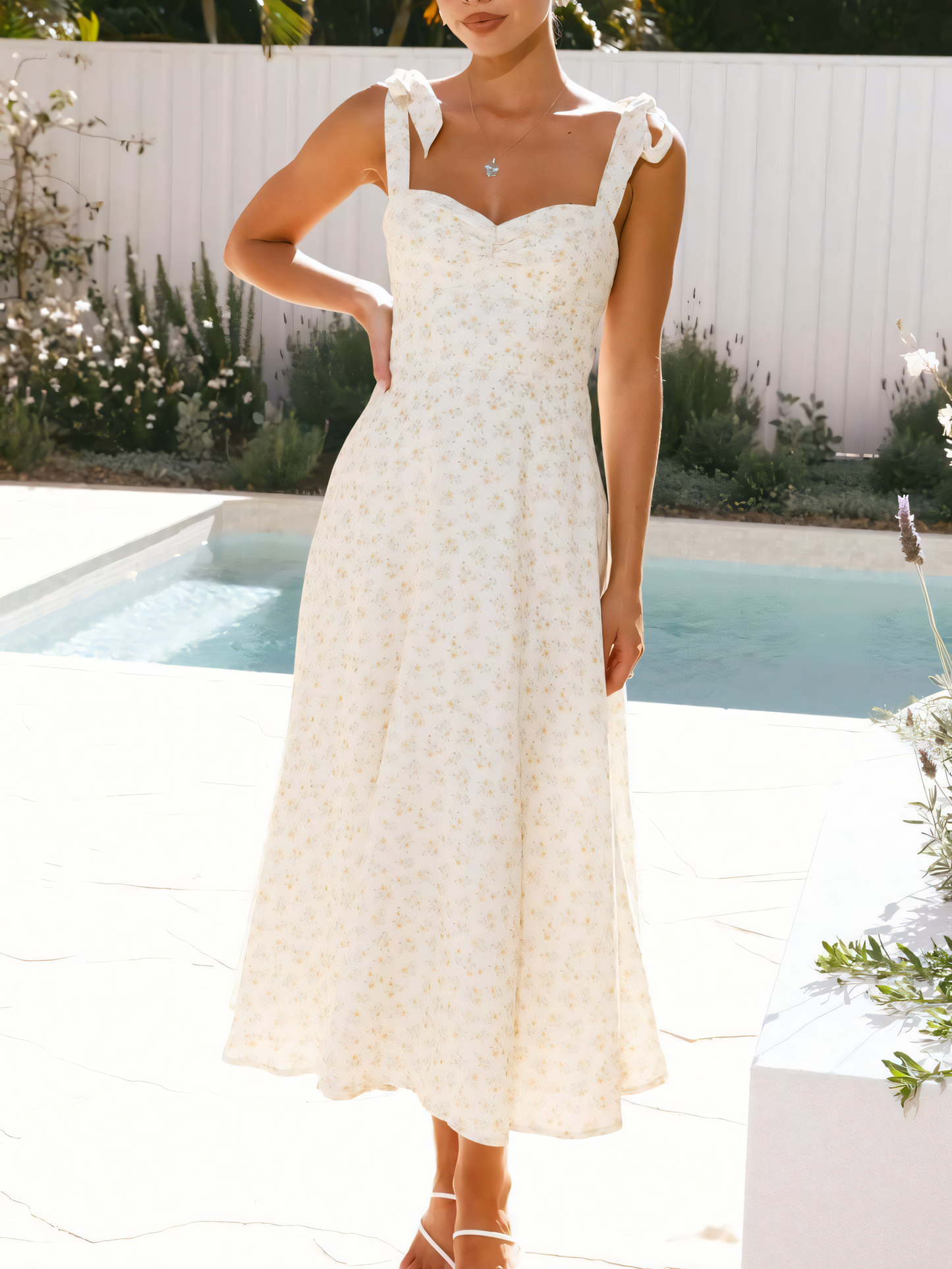 Pale Yellow Floral Midi Dress