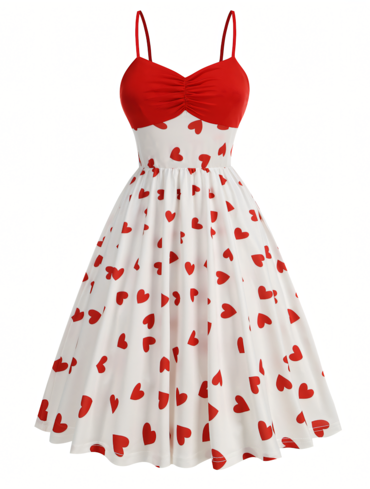 Heart-print Slip Midi Dress
