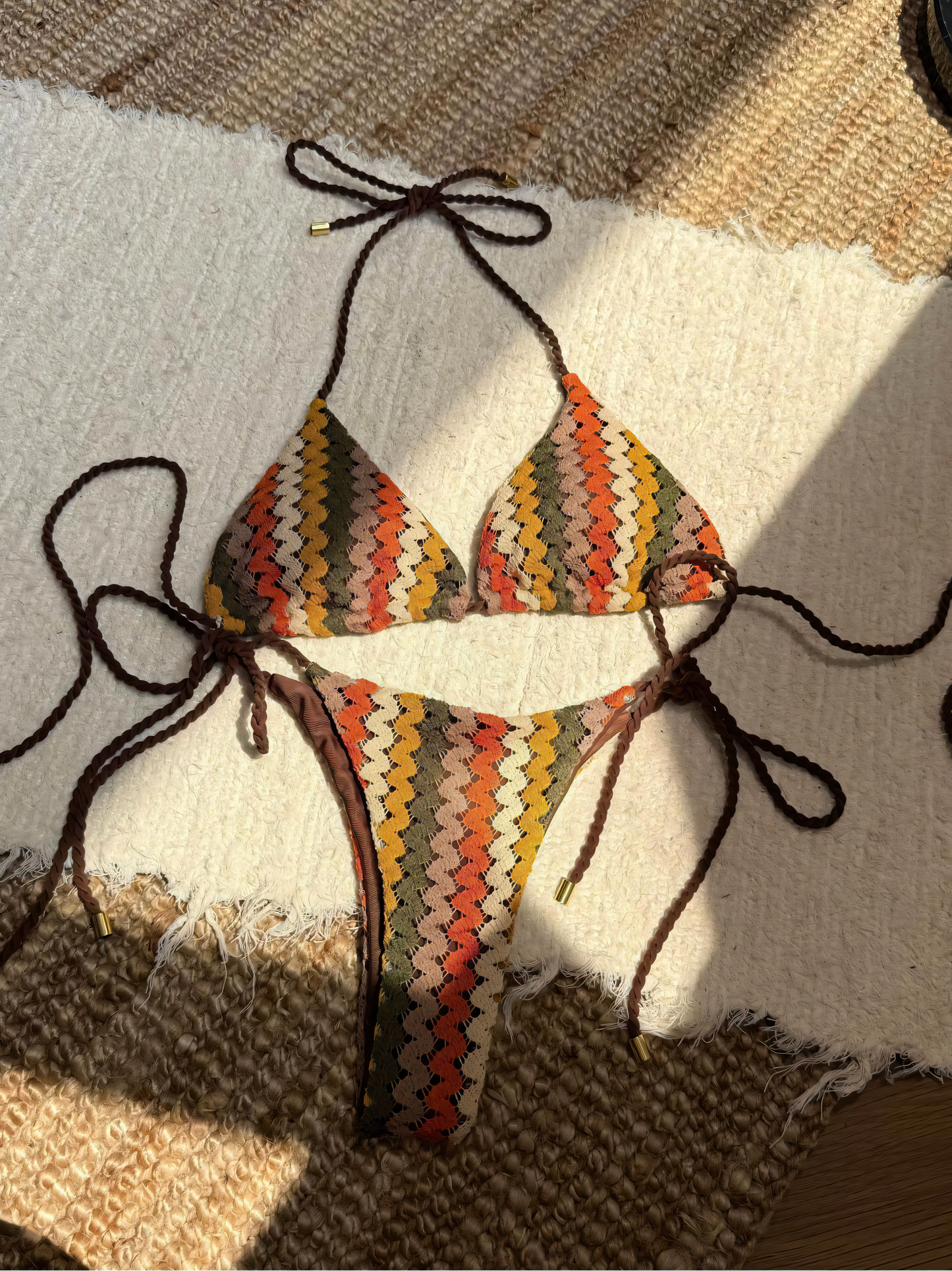 Braided String Embroidered Bikini