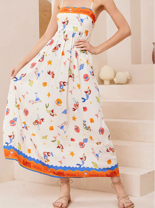 Elegant High-waist Printed Slip Casual Maxi Dress