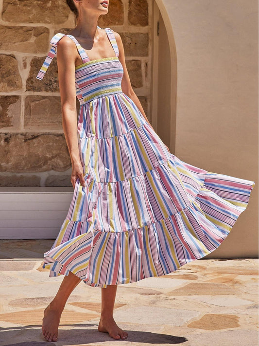 Stripe Print Strap Maxi Dress