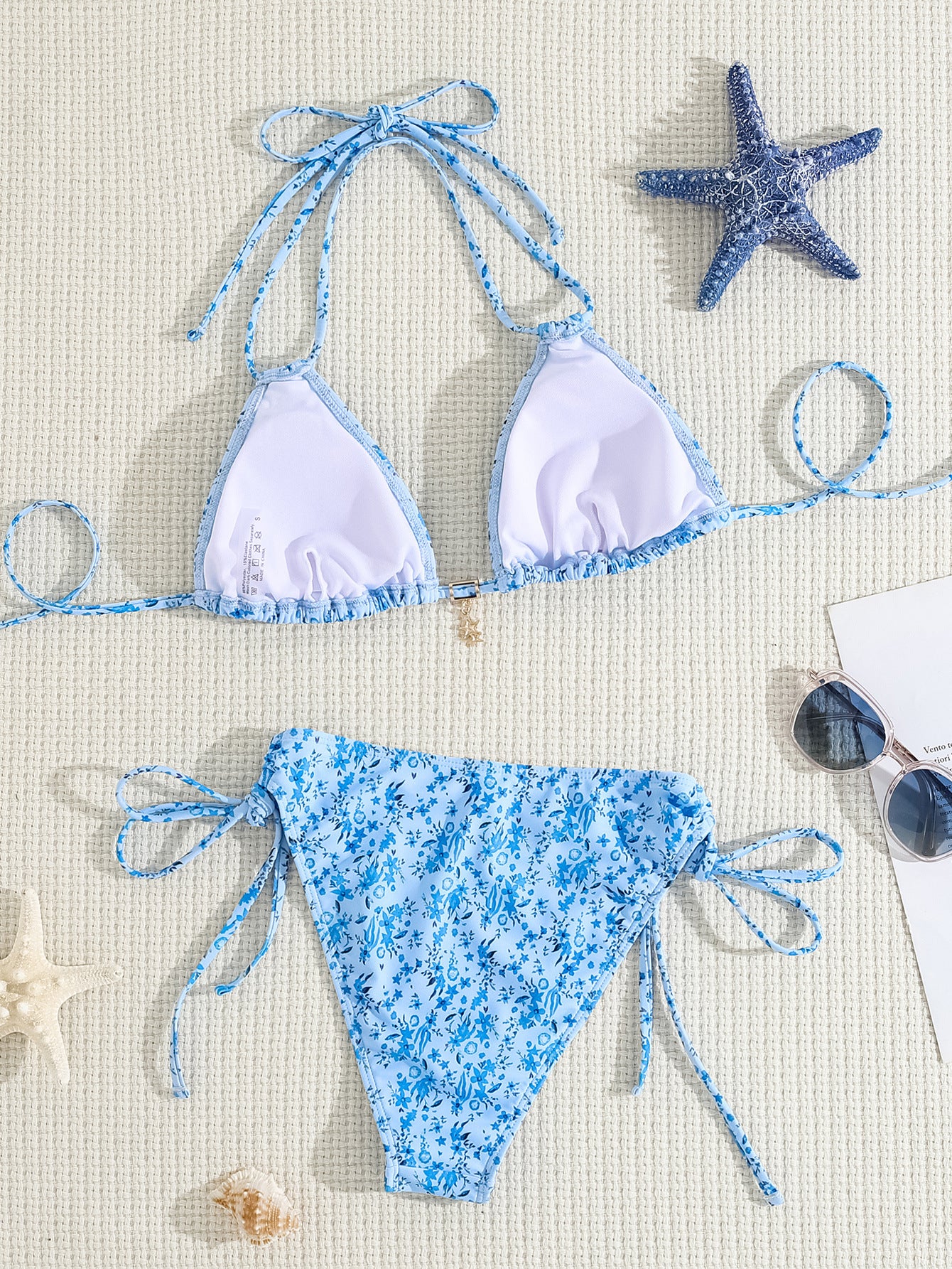 Blue Floral Tie-Side Bikini
