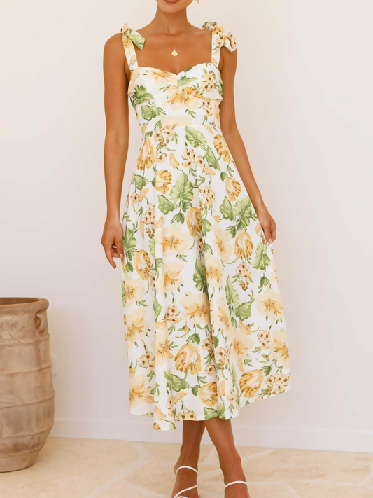 Pale Green Floral Midi Dress
