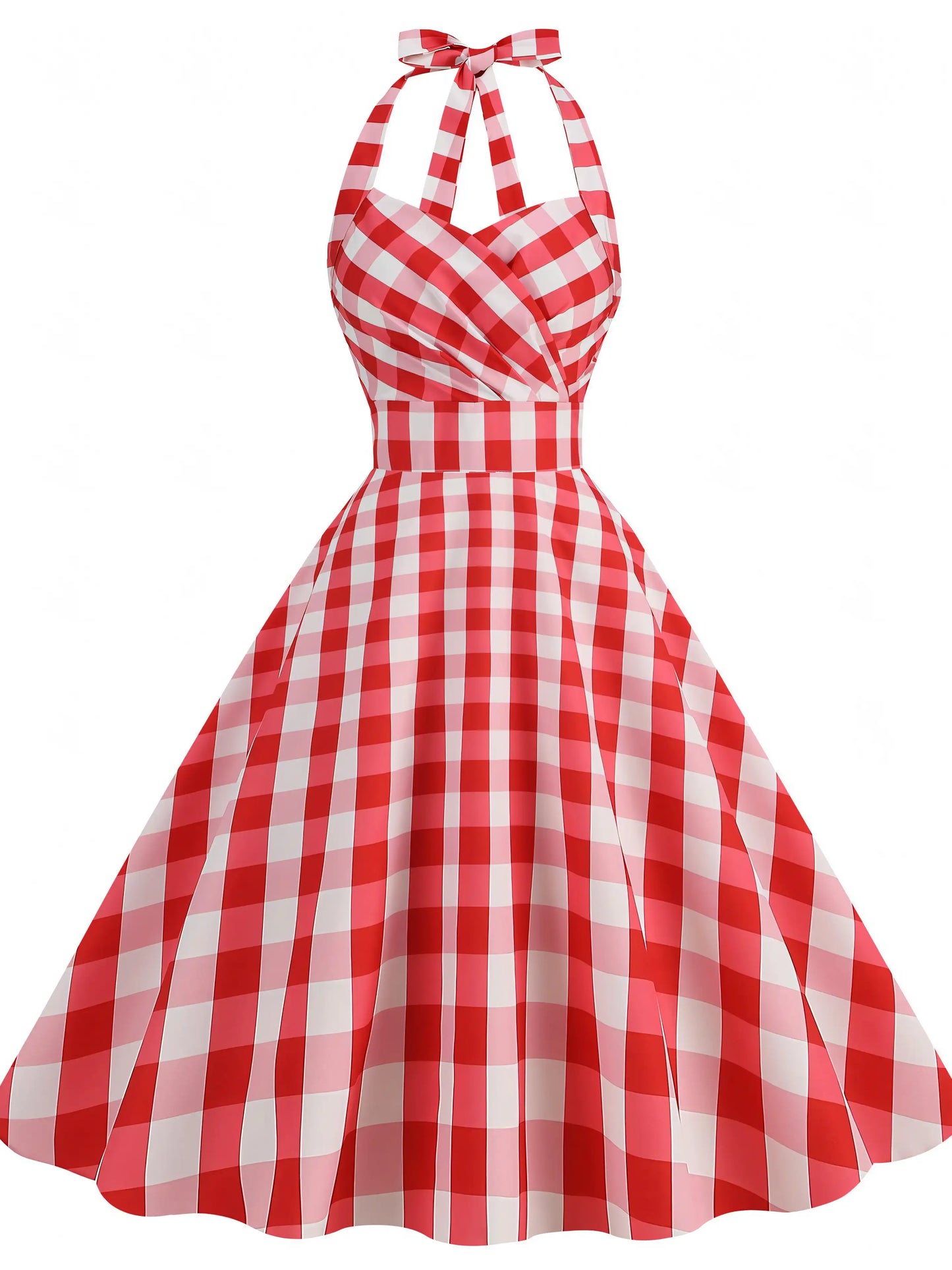 Plaid Printed Sexy Neck Wrap Slimming Big Hem Midi Dress