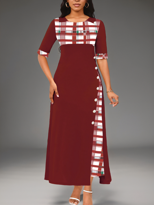 Round Neck Color Clash Irregular Maxi Dress