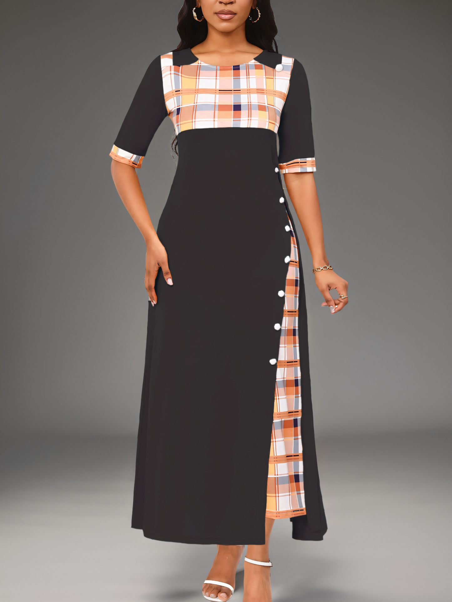Round Neck Color Clash Irregular Maxi Dress