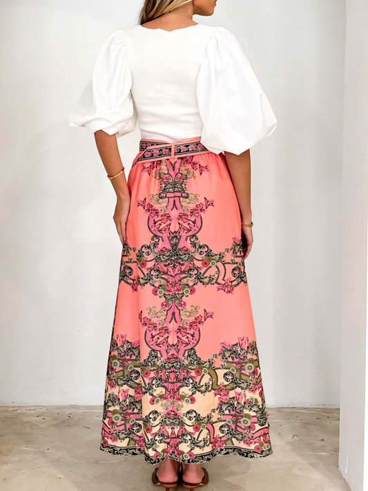 Vacation Style Printed Long Skirt