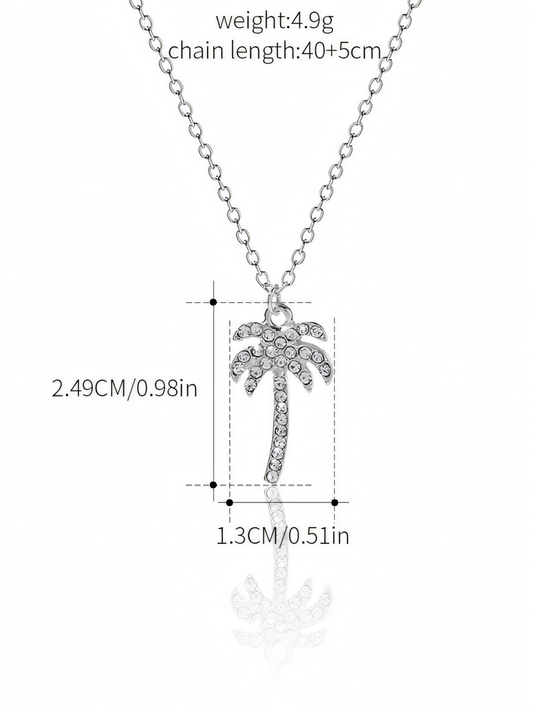 Rhinestone Coconut Tree Pendant Necklace