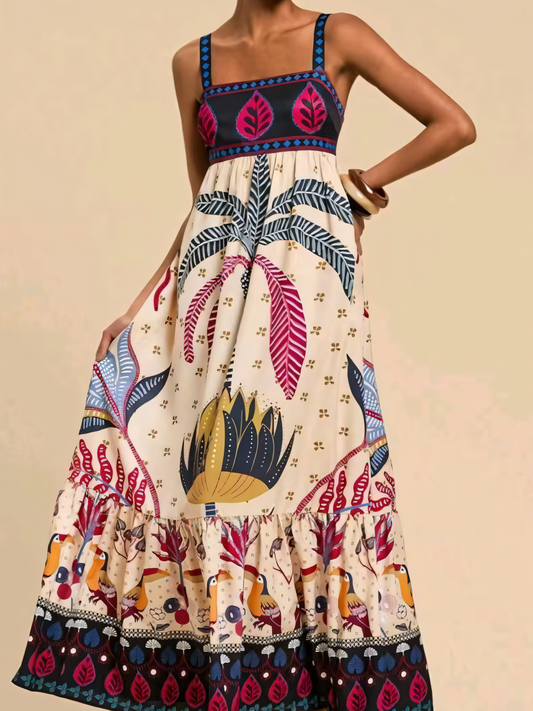 Tropical Print Bohemian Maxi Dress