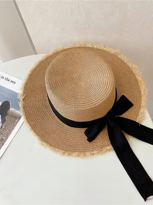 Raw Edge Straw Strap Beach Hat
