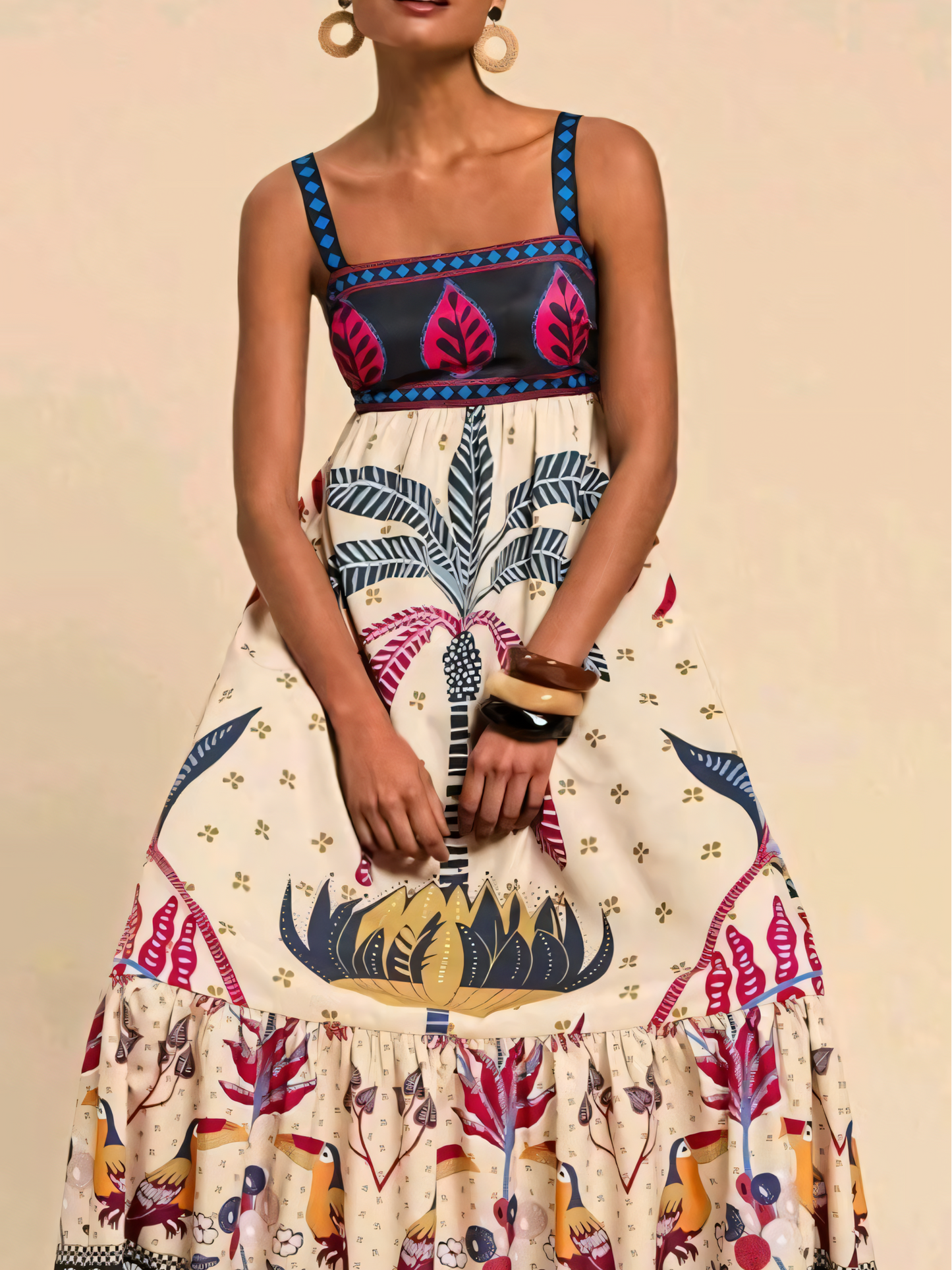 Tropical Print Bohemian Maxi Dress