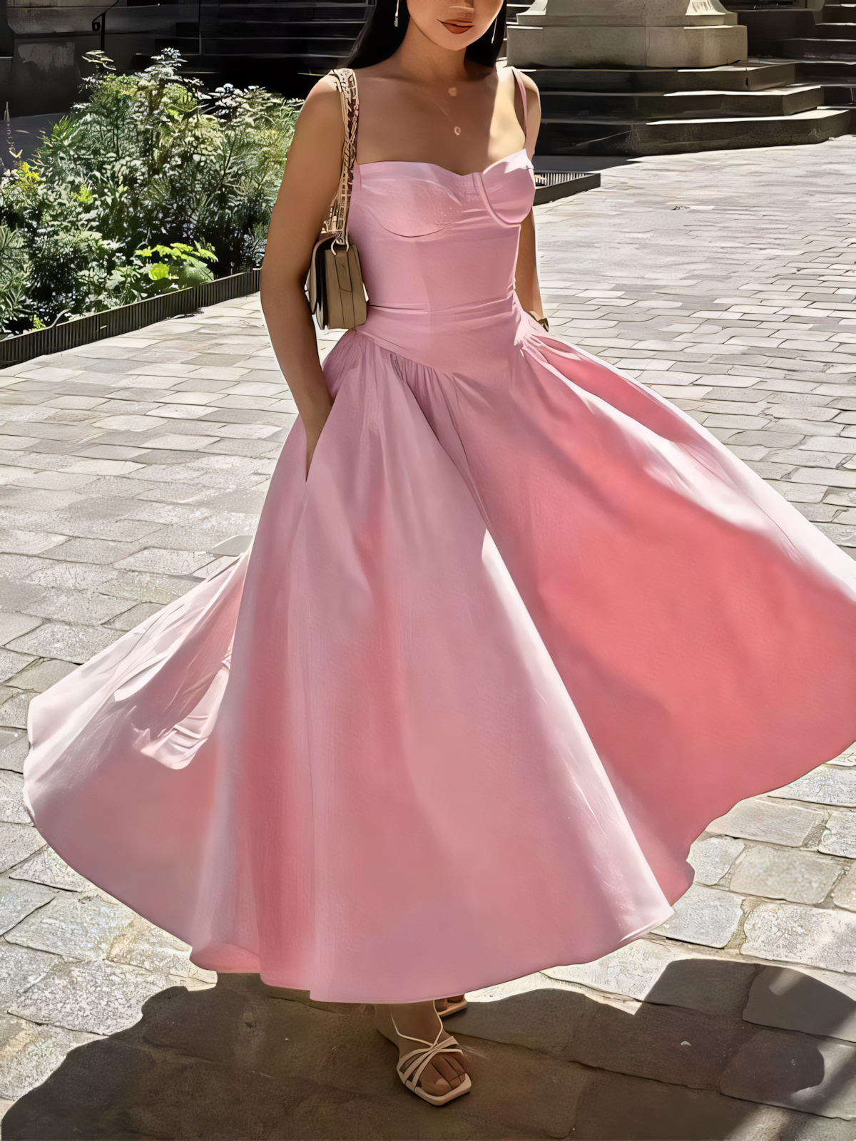 Solid Vintage-inspired Slip Maxi Dress