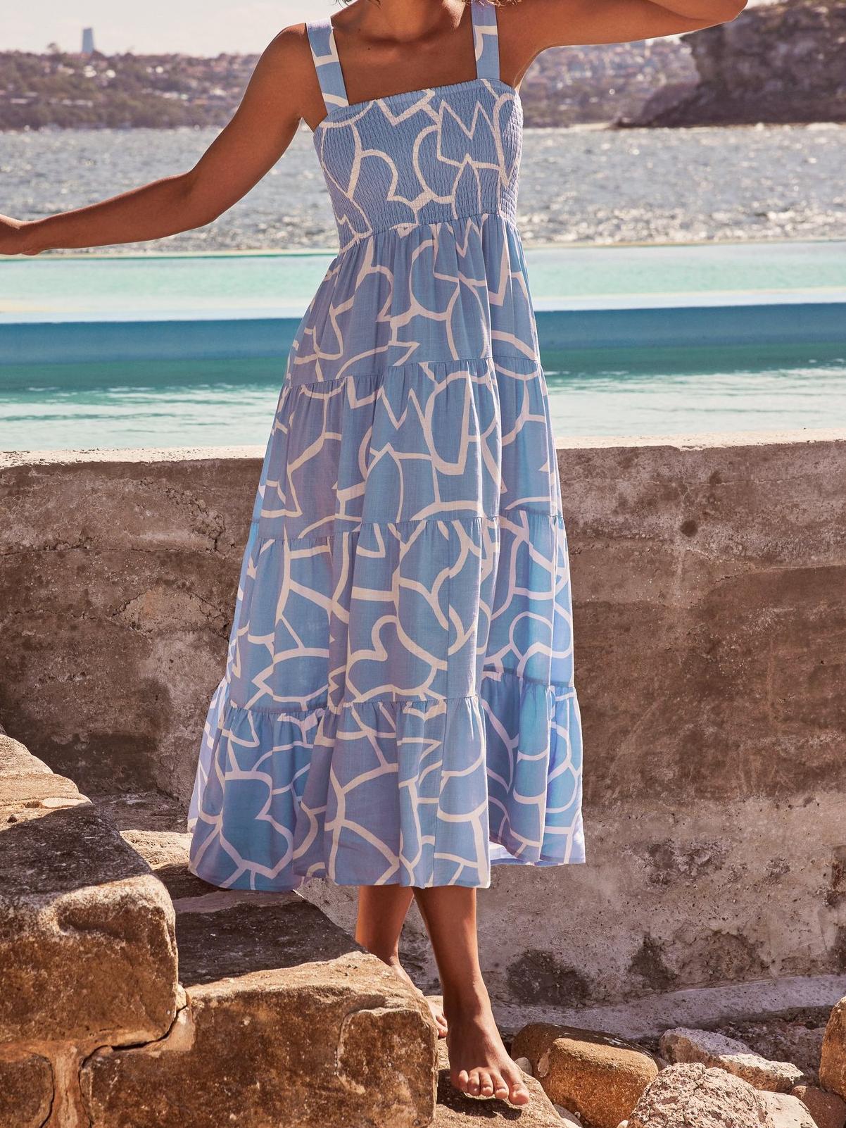 Irregular Print Strap Maxi Dress