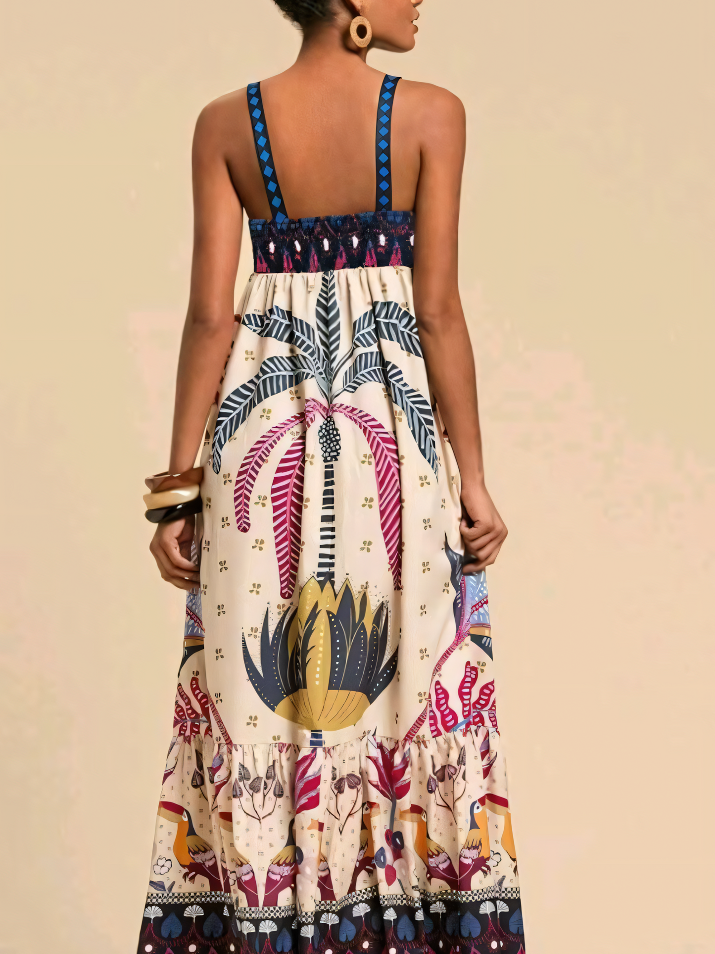 Tropical Print Bohemian Maxi Dress